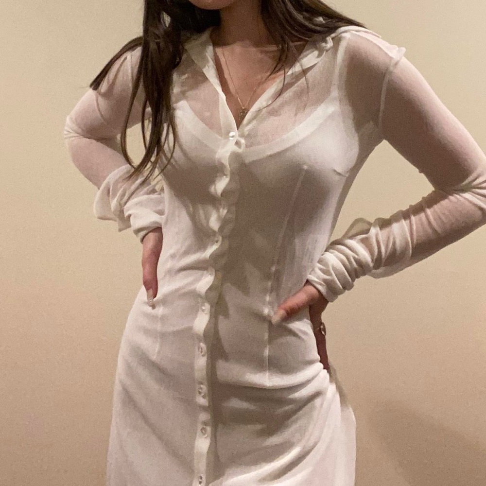 aya muse see through mesh button down dress